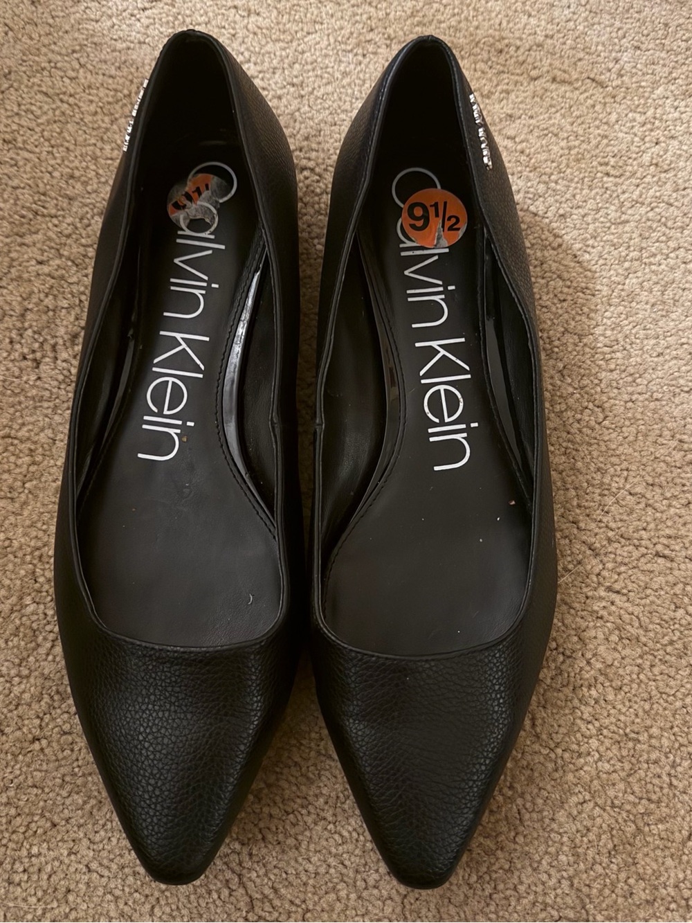 Calvin Klein Black Pointed Toe Leather-Look Flats